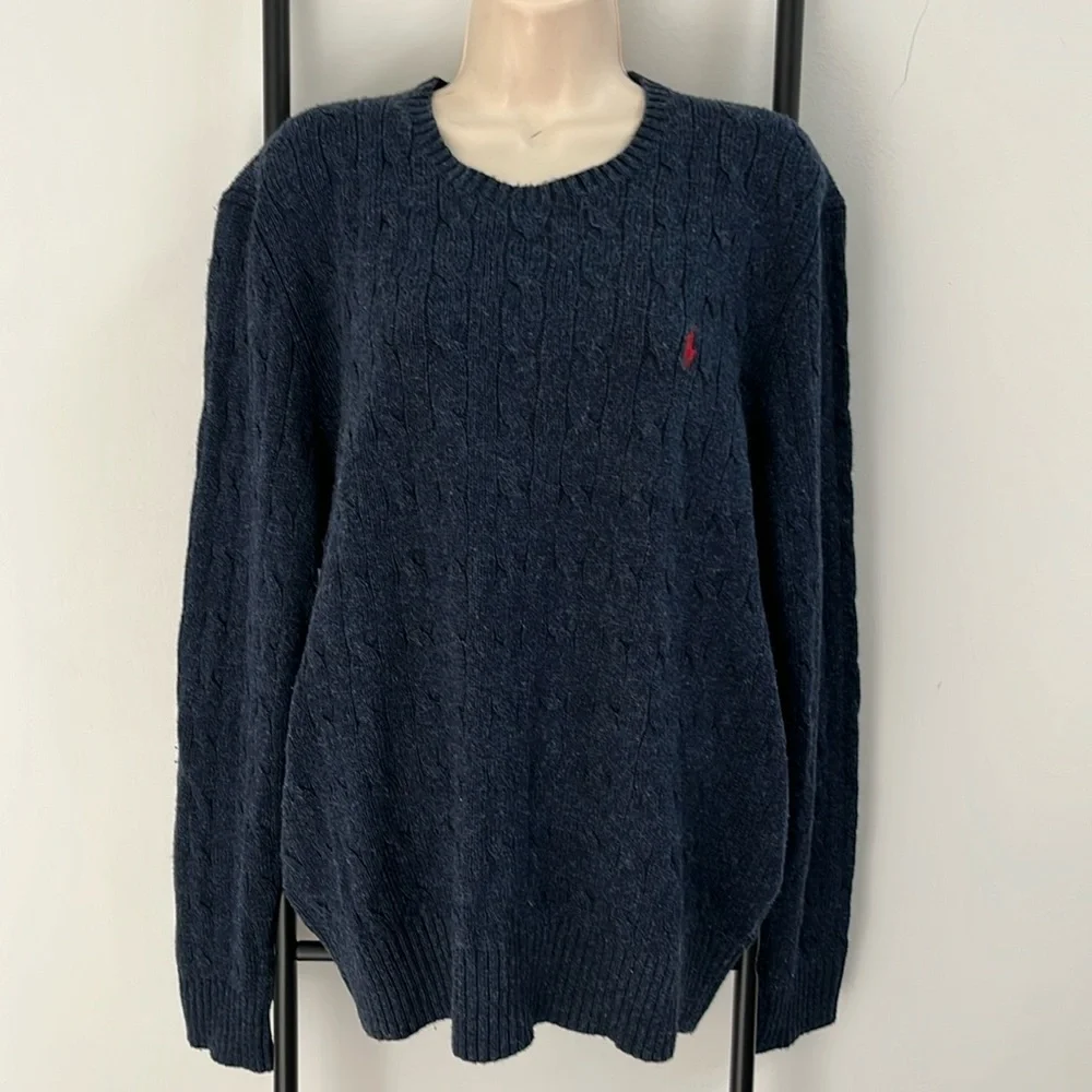 Vintage Polo by Ralph Lauren Silk Blue Knit Men Sweater Crewneck Size XL
